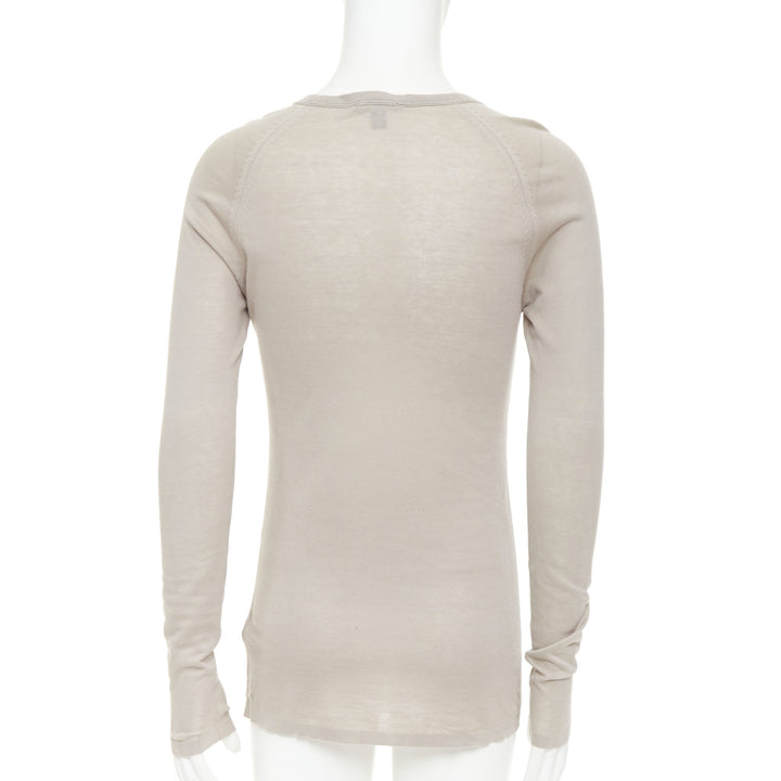 LOUIS VUITTON taupe cotton silk LV logo long sleeve fine knit sweater S