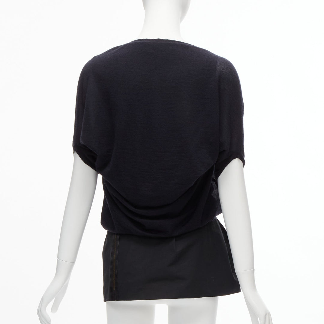 LANVIN 2009 100% cashmere silk contrast black layered tunic top FR34 XS