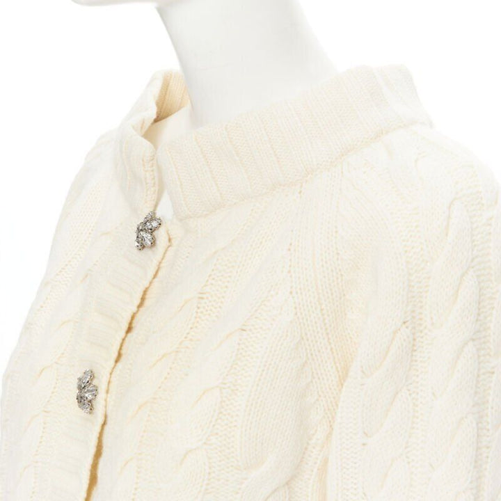 ANNA MOLINARI wool angora cream knit crystal button fur cuff cardigan IT40 S