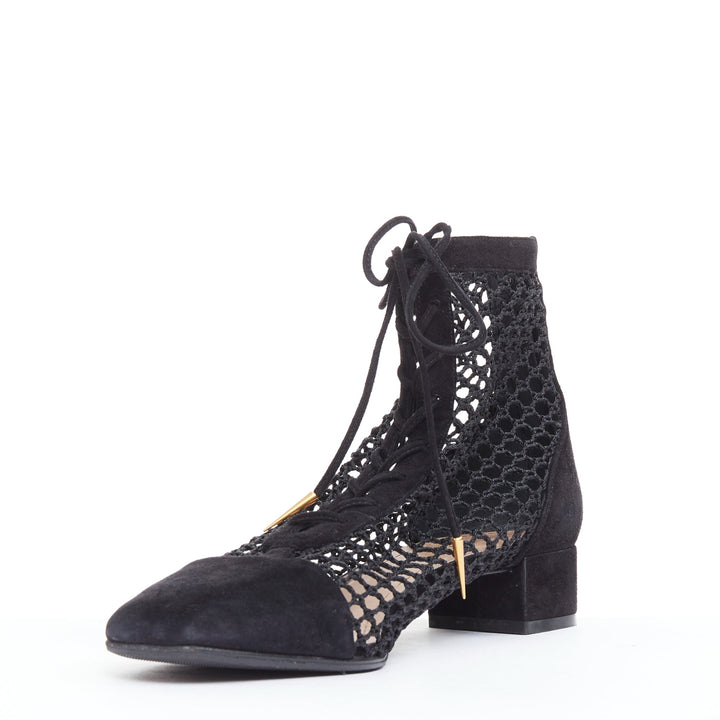 CHRISTIAN DIOR Naughtily-D black suede caged lace up ankle boots EU37.5