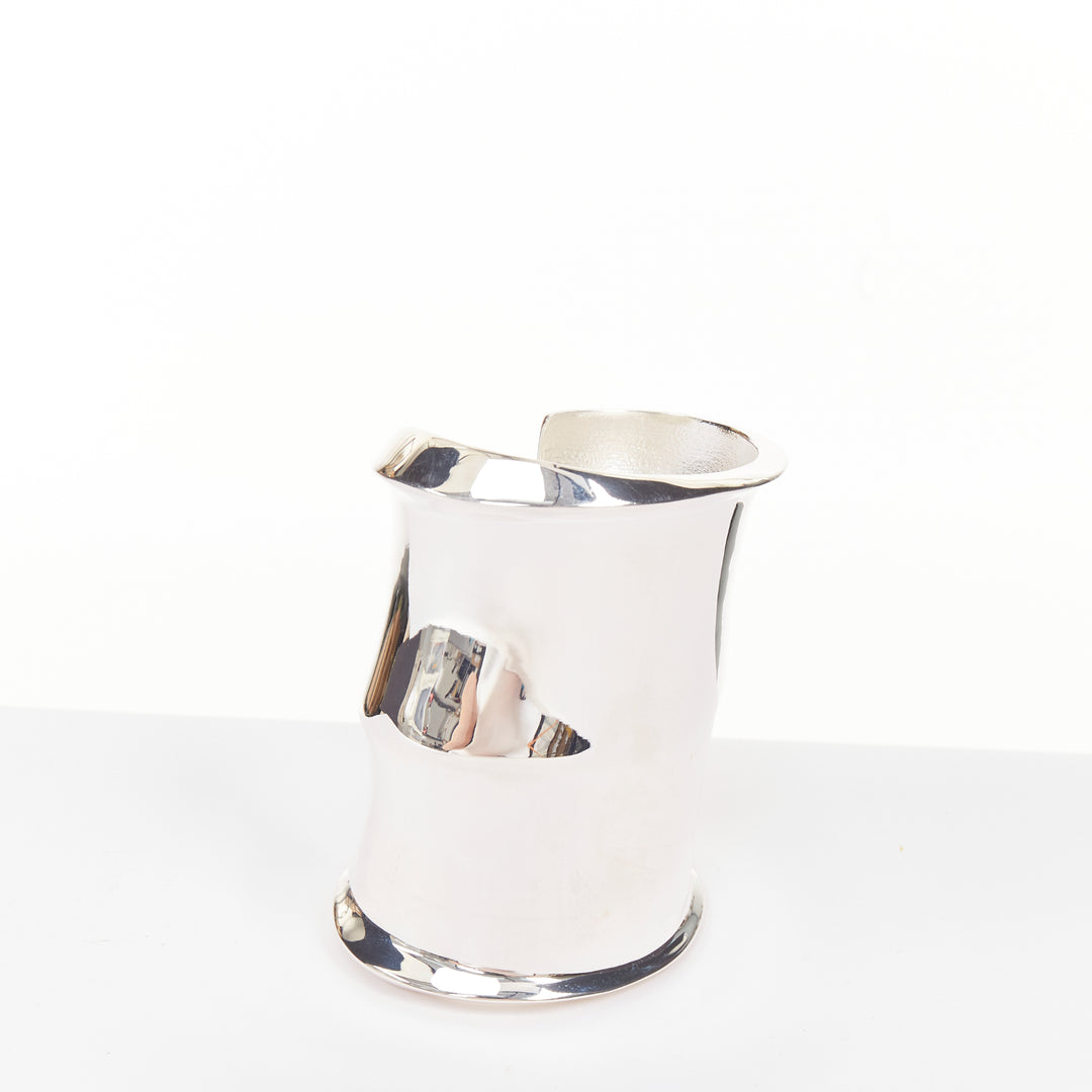 SAINT LAURENT Wavy silver tone brass mirrored shine architectural cuff bangle