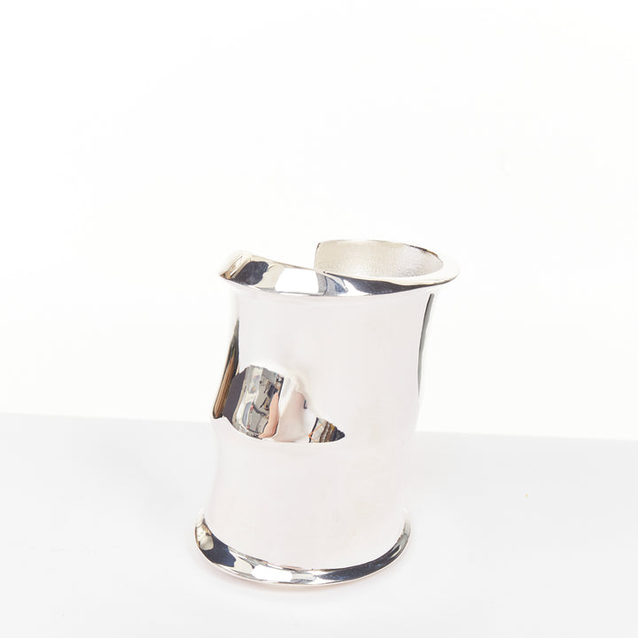 SAINT LAURENT Wavy silver tone brass mirrored shine architectural cuff bangle