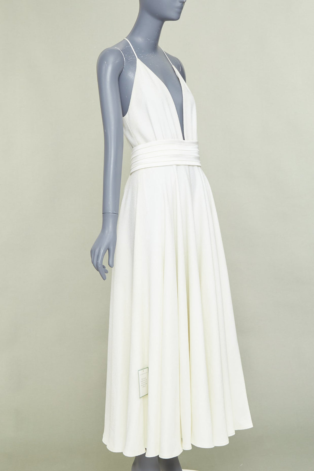 RACIL ivory crepe plunging V-neck halter ruched empire waist midi dress IT38 XS