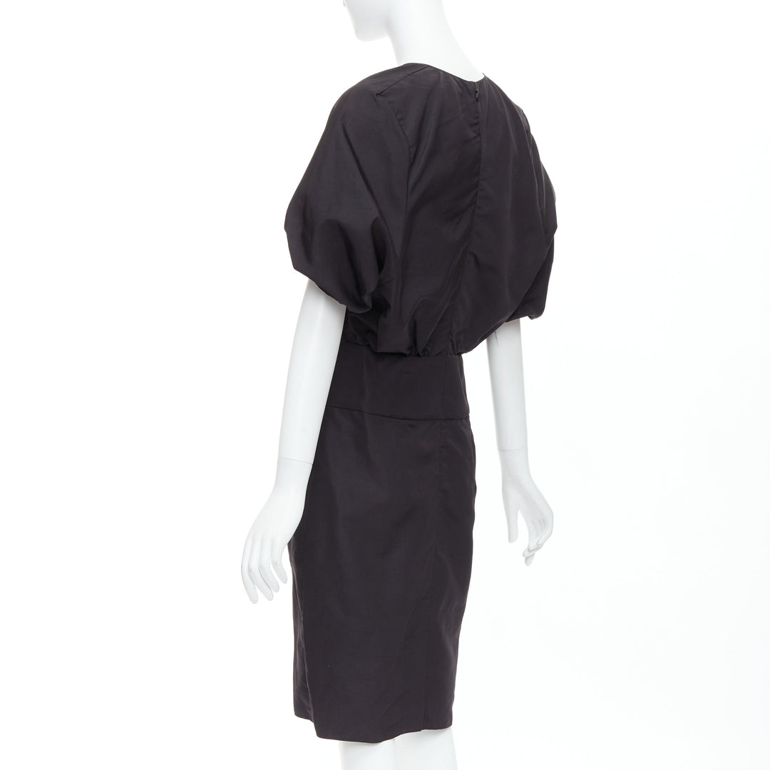 YVES SAINT LAURENT 2011 black cotton silk rounded puff cocktail dress FR40 L