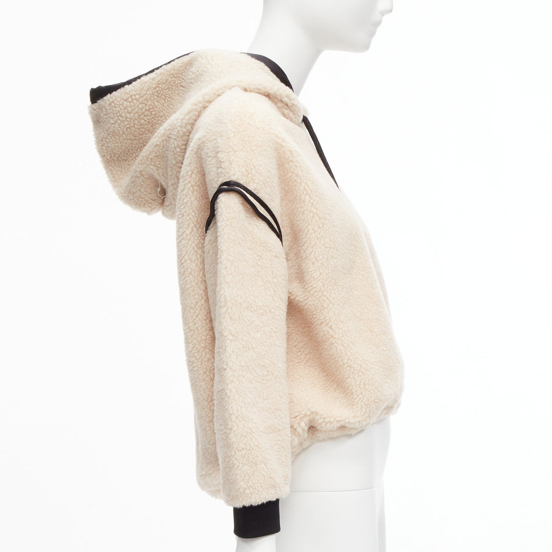 STELLA MCCARTNEY beige faux fur dropped shoulder hooded pullover IT34 XSS