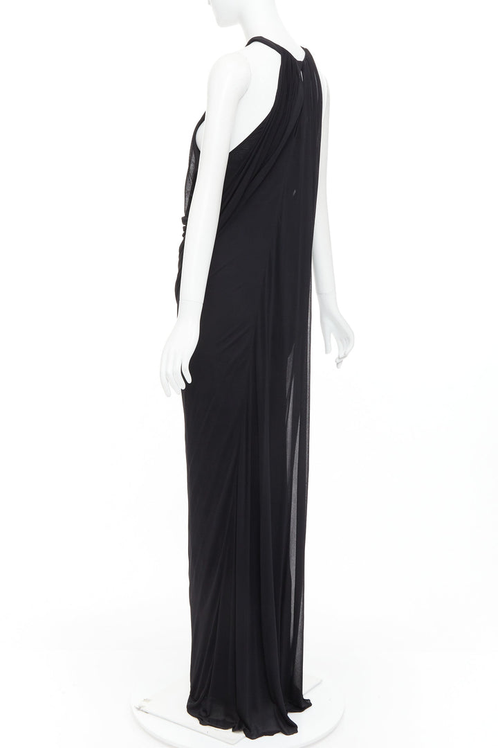 SAINT LAURENT 2023 black halter goddess grecian draped gown dress FR38 M