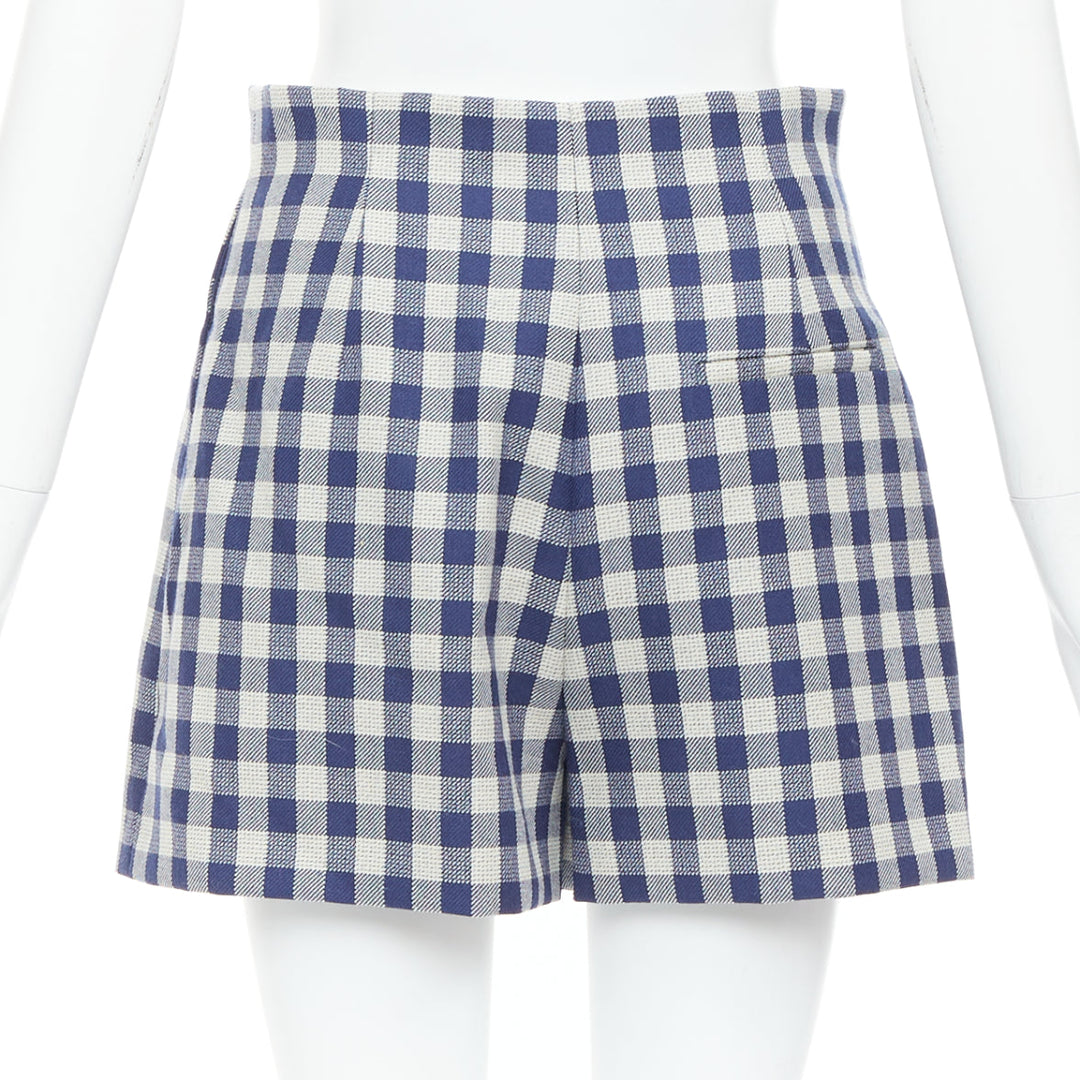 DIOR 100% virgin wool blue cream check mini skort shorts FR36 S