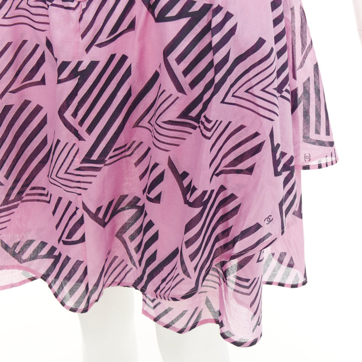 CHANEL 2023 Coco Beach pink cc interlocking geometric star graphic skirt FR34