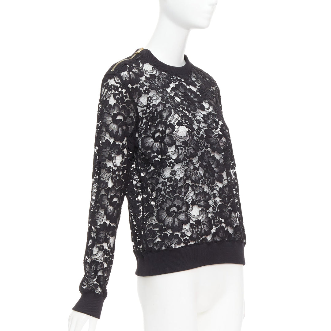 GIVENCHY black cotton lace gold zip pullover sweater FR40 L