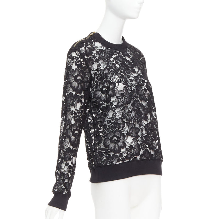 GIVENCHY black cotton lace gold zip pullover sweater FR40 L