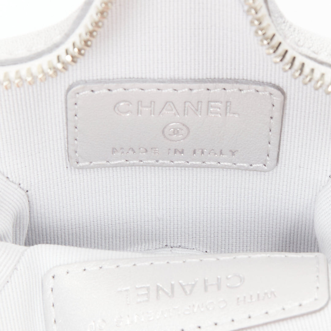 CHANEL 2024 Walk of Fame silver lambskin leather CC logo star small coin purse