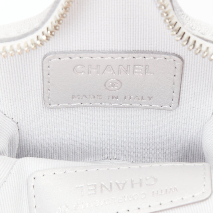 CHANEL 2024 Walk of Fame silver lambskin leather CC logo star small coin purse