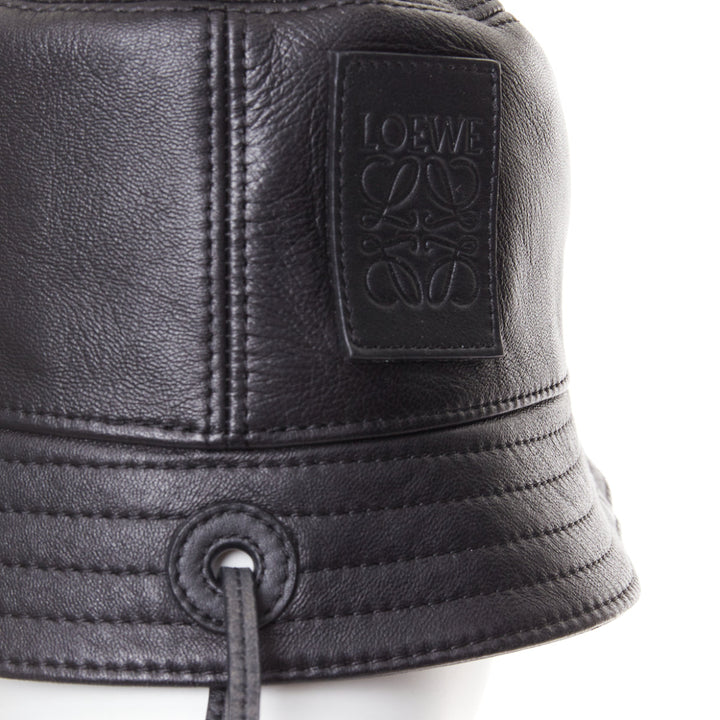LOEWE 2021 Fisherman black nappa calfskin smooth leather bucket hat 57cm