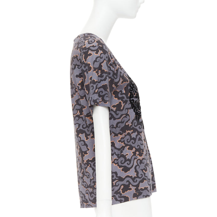 DRIES VAN NOTEN 2013 purple orange oriental cloud print felt applique tshirt S