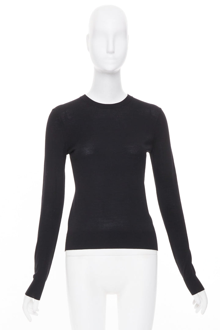 THEORY black wool blend fine knit long sleeve warm crew neck sweater P XS