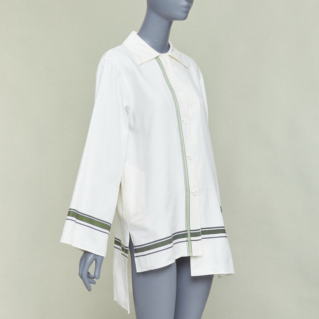 BACCA cream green cotton silk striped asymmetric oversized overshirt IT36 S