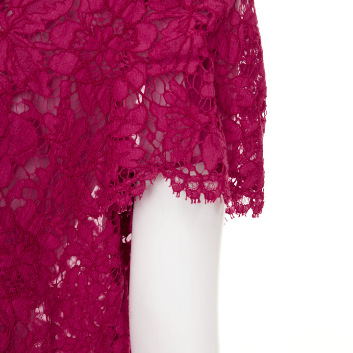 VALENTINO raspberry pink floral lace semi sheer peplum short sleeve top M
