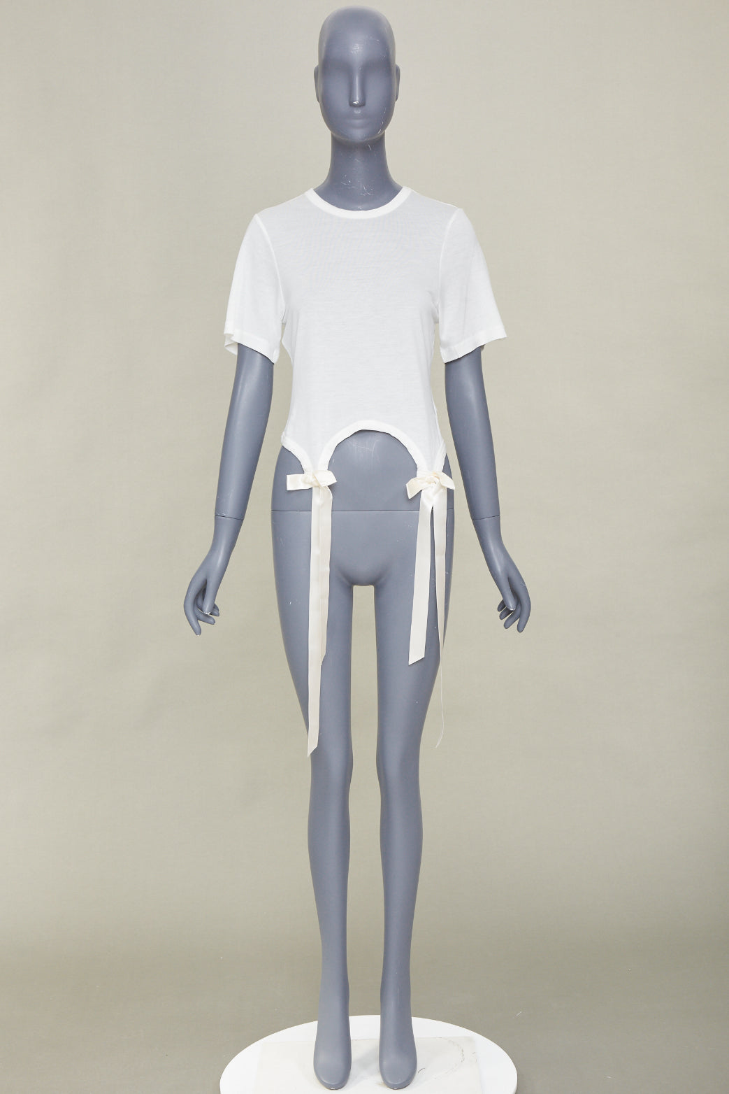 SIMONE ROCHA 2024 Bow Tails Easy ivory fine jersey curved hem bow top shirt S