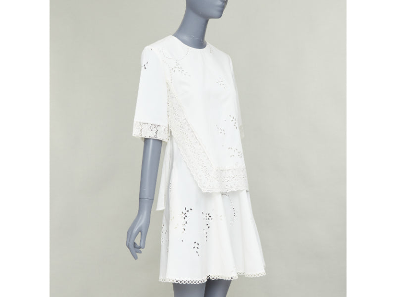 STELLA MCCARTNEY 2015 cream cotton eyelets lace trim half sleeve dress IT38 XS