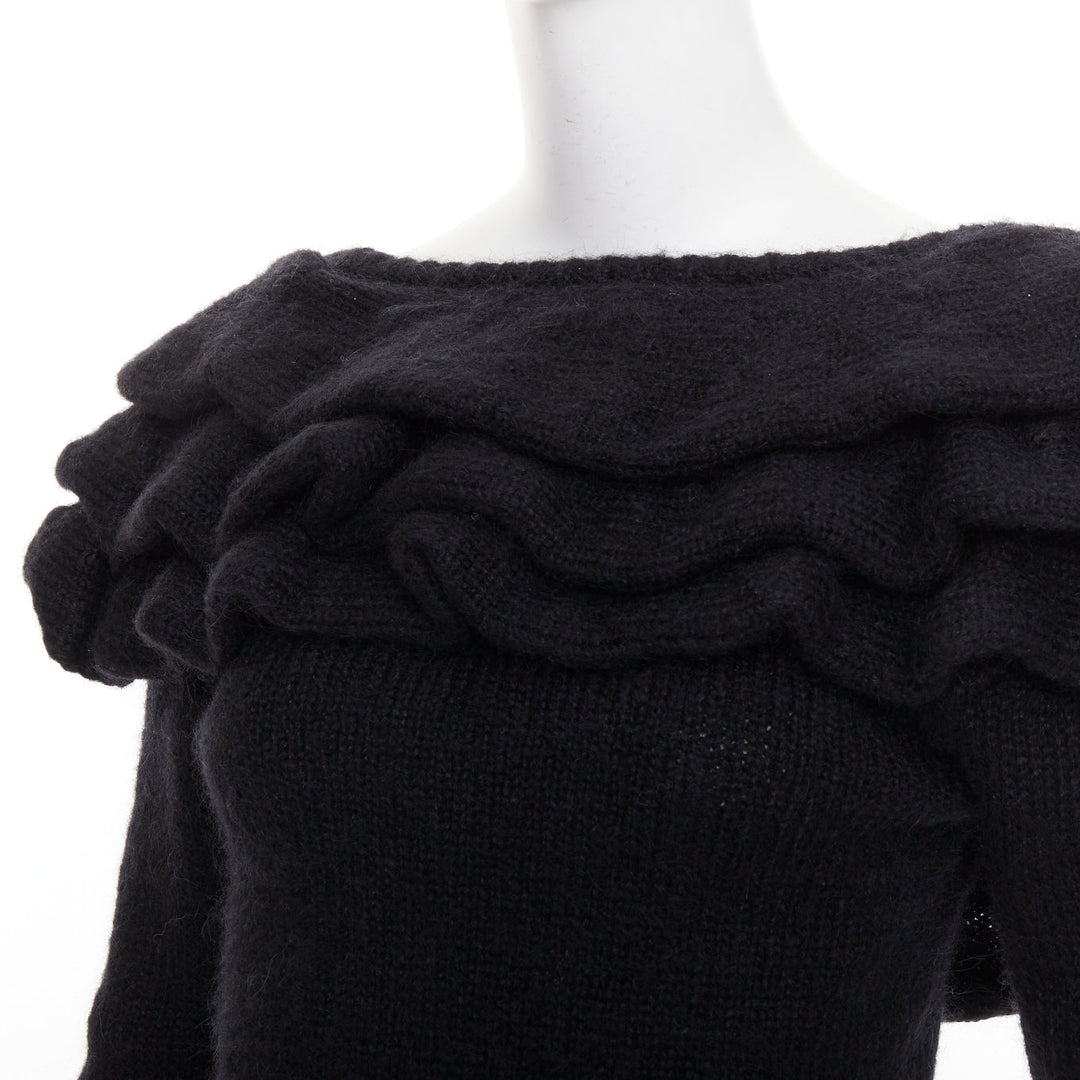 PHILOSOPHY DI LORENZO SERAFINI black ruffle bateau neck jumper sweater IT38 XS