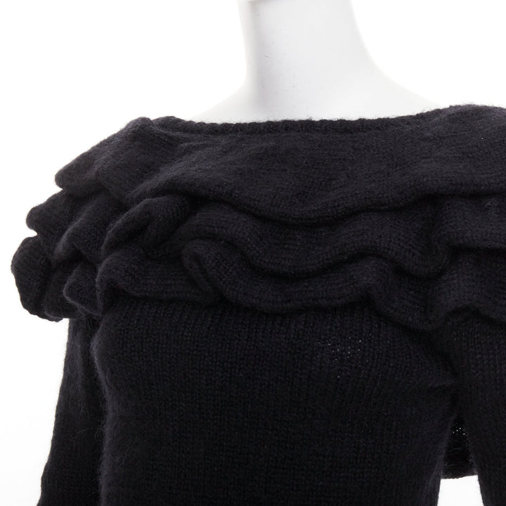 PHILOSOPHY DI LORENZO SERAFINI black ruffle bateau neck jumper sweater IT38 XS