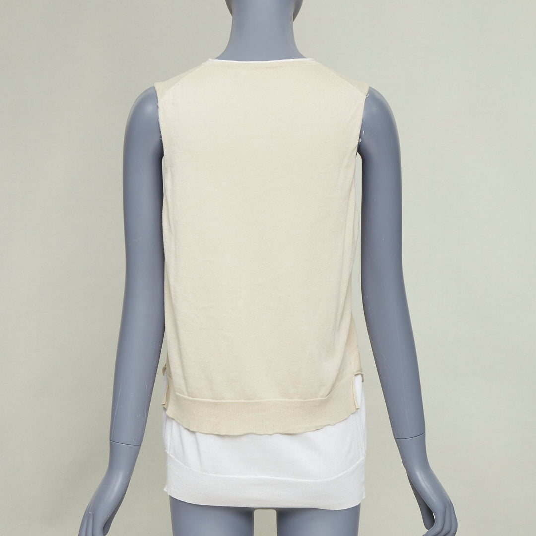 OLD CELINE Phoebe Philo beige silk cotton crew neck dual layer sweater vest M