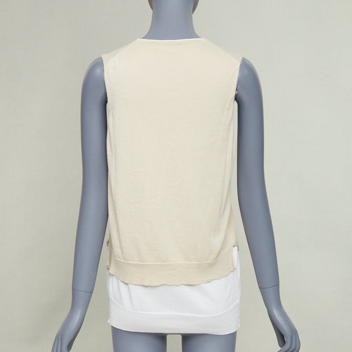 OLD CELINE Phoebe Philo beige silk cotton crew neck dual layer sweater vest M