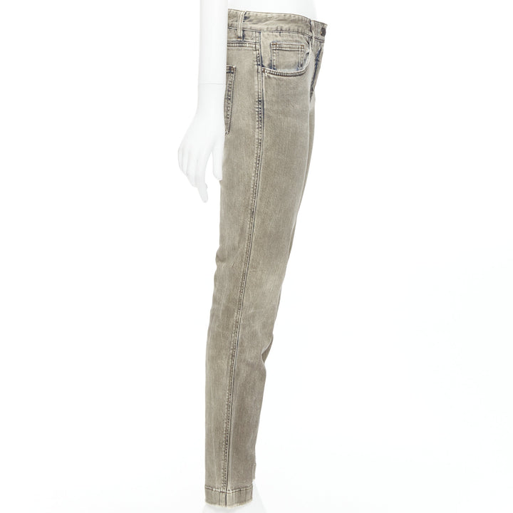 DOLCE GABBANA khaki denim washed logo metal plate jeans IT42 M