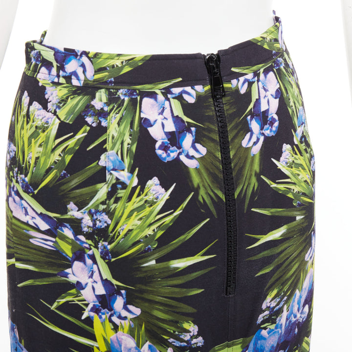 GIVENCHY 2012 symmetric purple green orchid viscose pencil skirt FR38 M