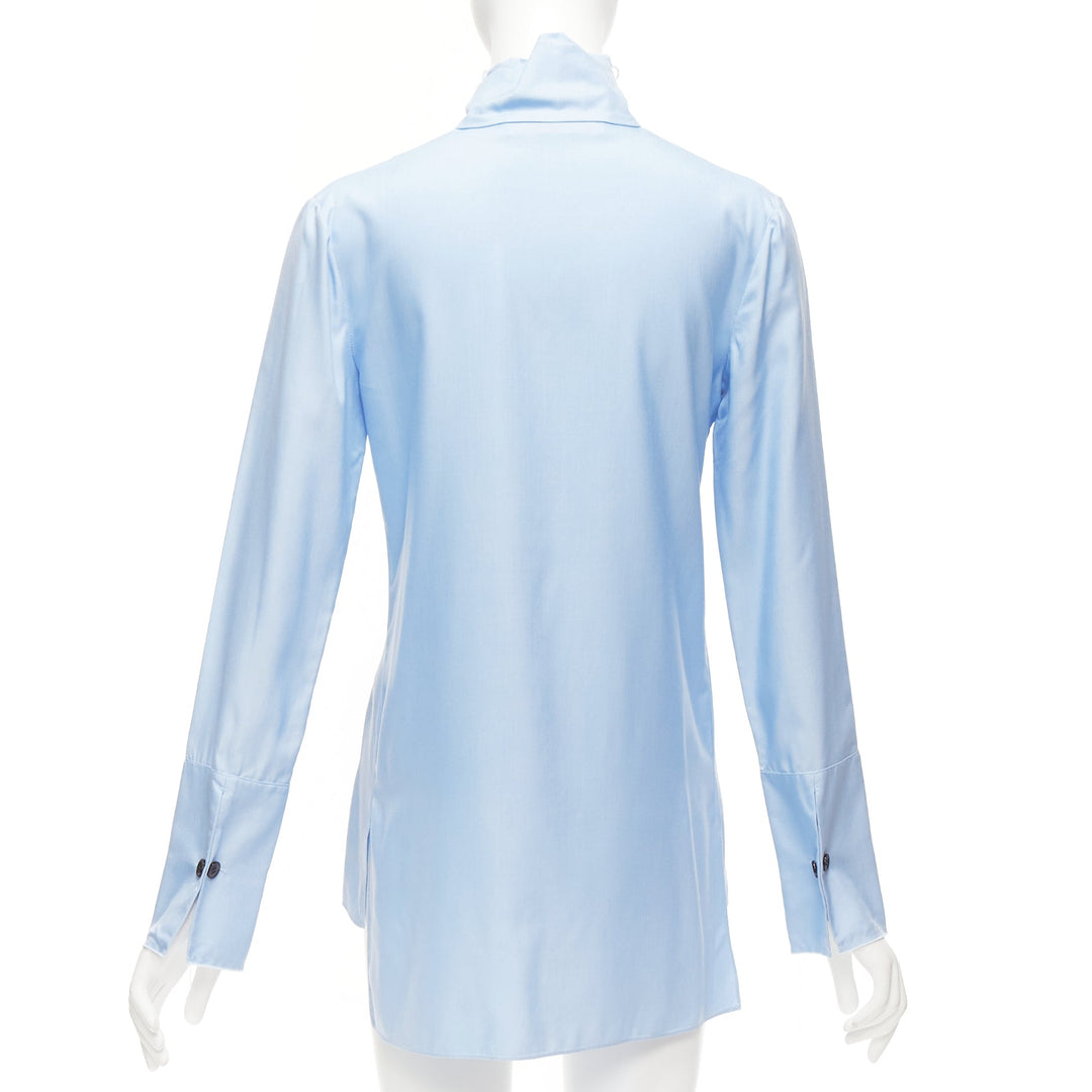 MARNI pastel blue 100% silk raw edge collar pocketed high low hem shirt IT38 XS