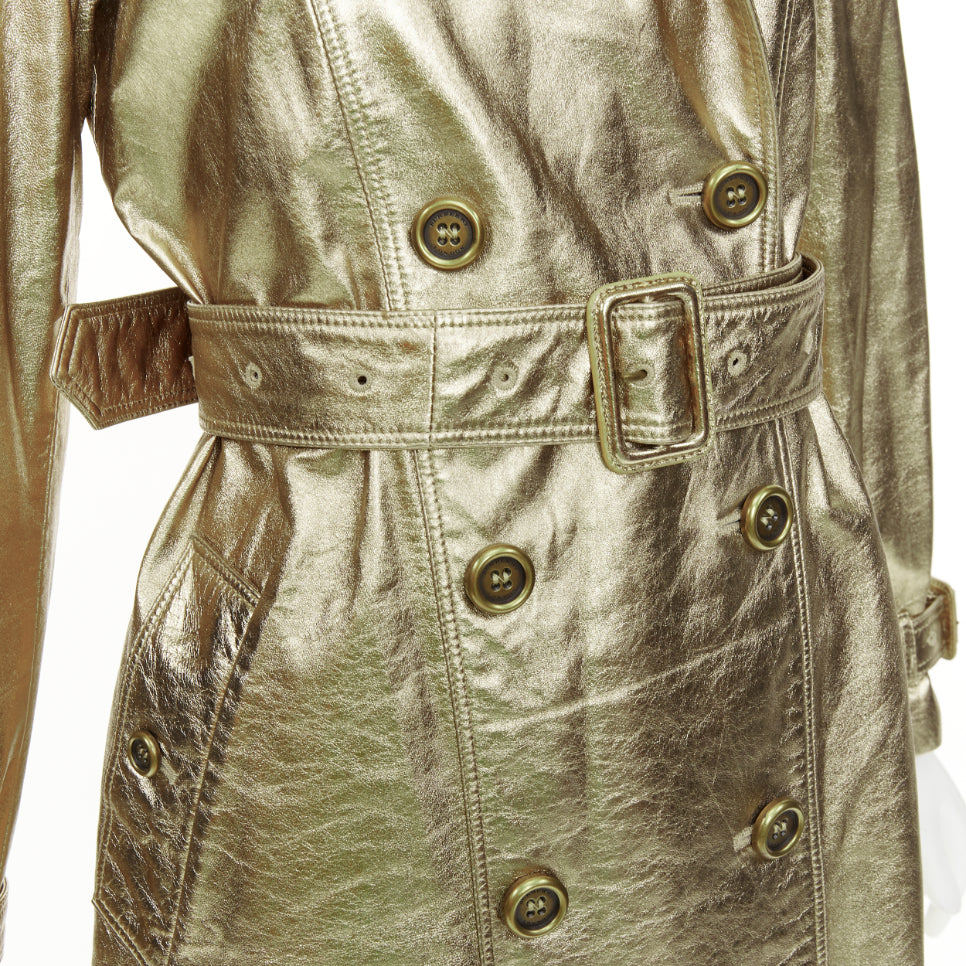 rare BURBERRY 2013 Runway gold lambskin double breasted trench coat IT38 XS