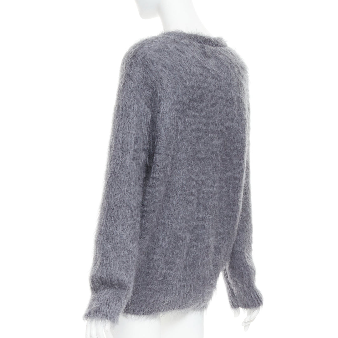 CHRISTIAN DIOR grey mohair silk black graphic fluffy long sleeve sweater FR36 S