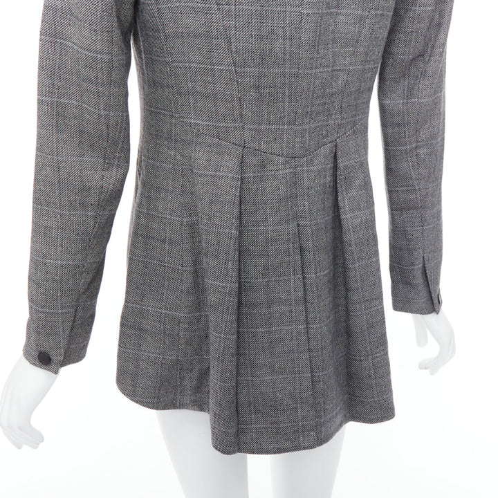 RAG & BONE grey checkered wool black leather collar tux blazer US2 S