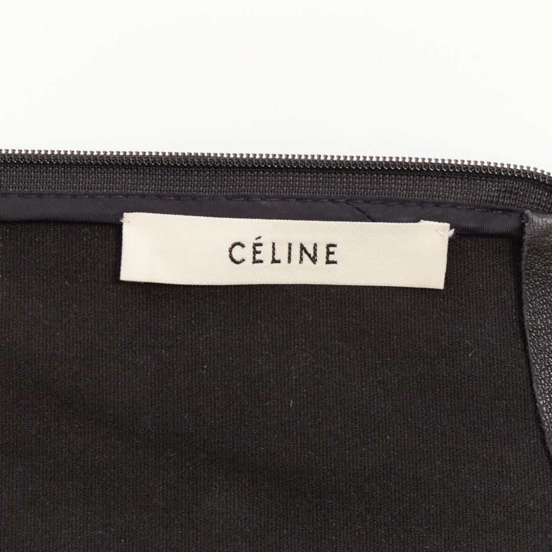 CELINE 2014 Phoebe Philo black lambskin leather crew tiered mini dress FR38 M