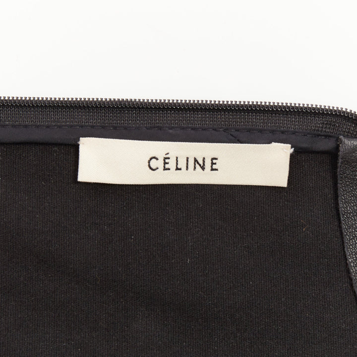 CELINE 2014 Phoebe Philo black lambskin leather crew tiered mini dress FR38 M