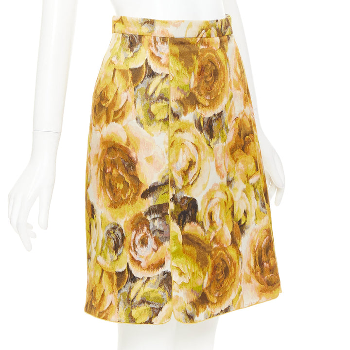 GIAMBATTISTA VALLI gold yellow floral jacquard high waist skirt IT40 XS