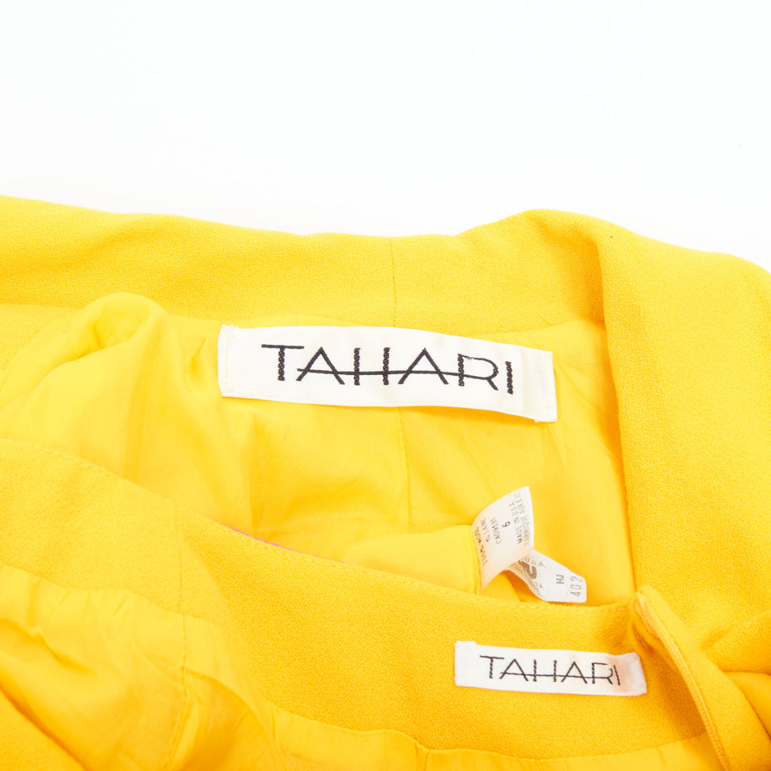 TAHARI Vintage yellow fuchsia block tiered blazer skirt suit set US 6 M