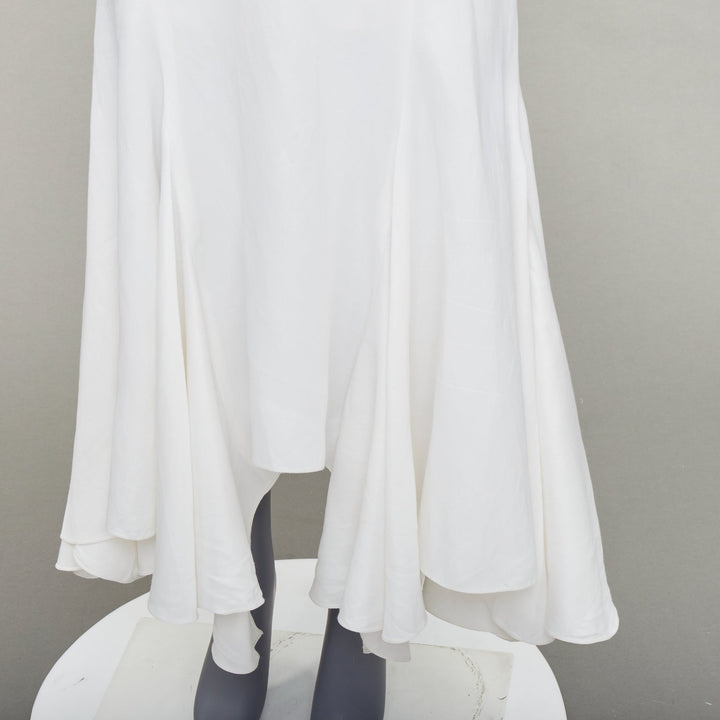 JUAN CARLOS OBANDO 2014 Runway ivory ruffle peplum plunge bridal dress US4 S