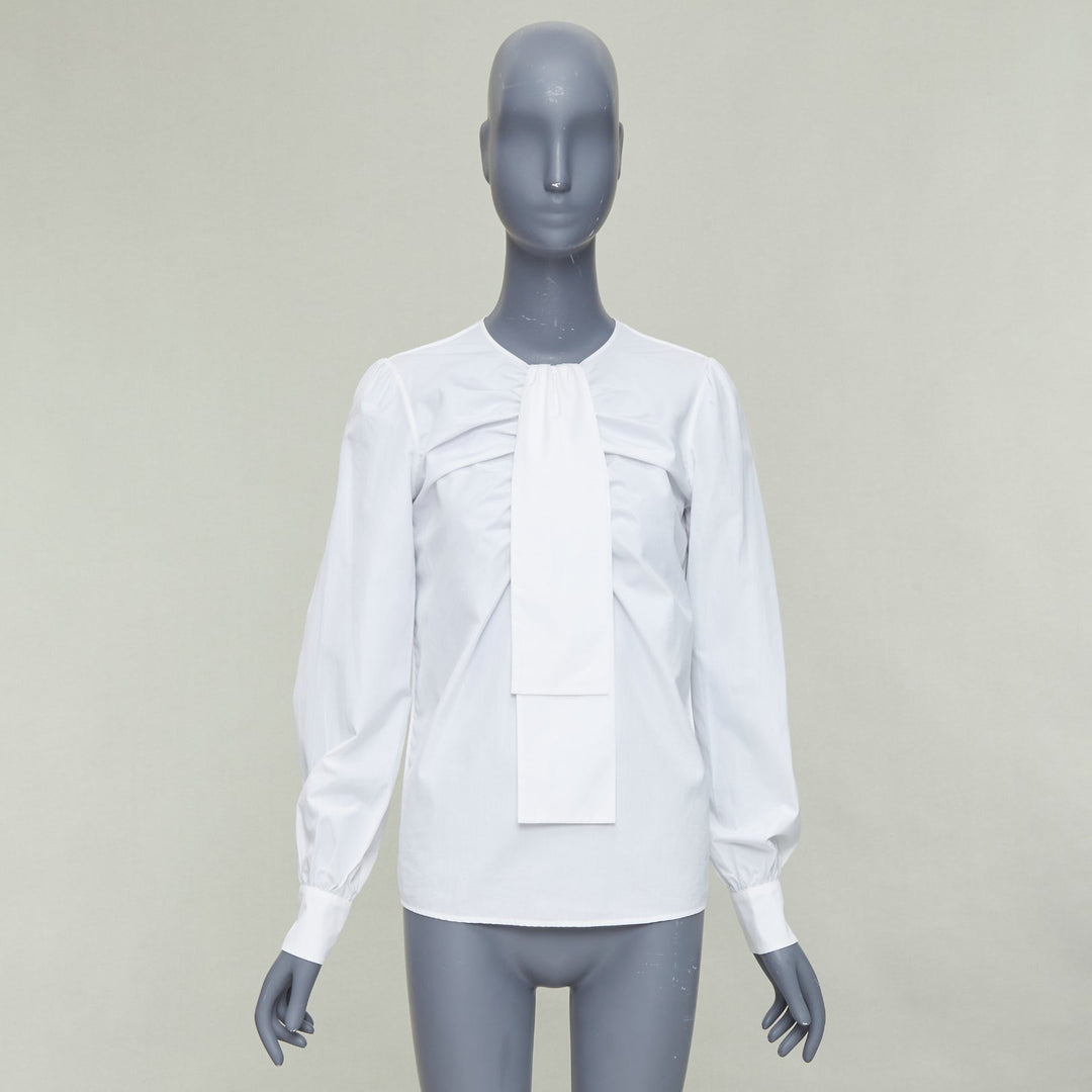 ROCHAS cream bow neck ruched front puff sleeve crew blouse IT38 XS