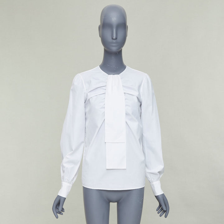 ROCHAS cream bow neck ruched front puff sleeve crew blouse IT38 XS