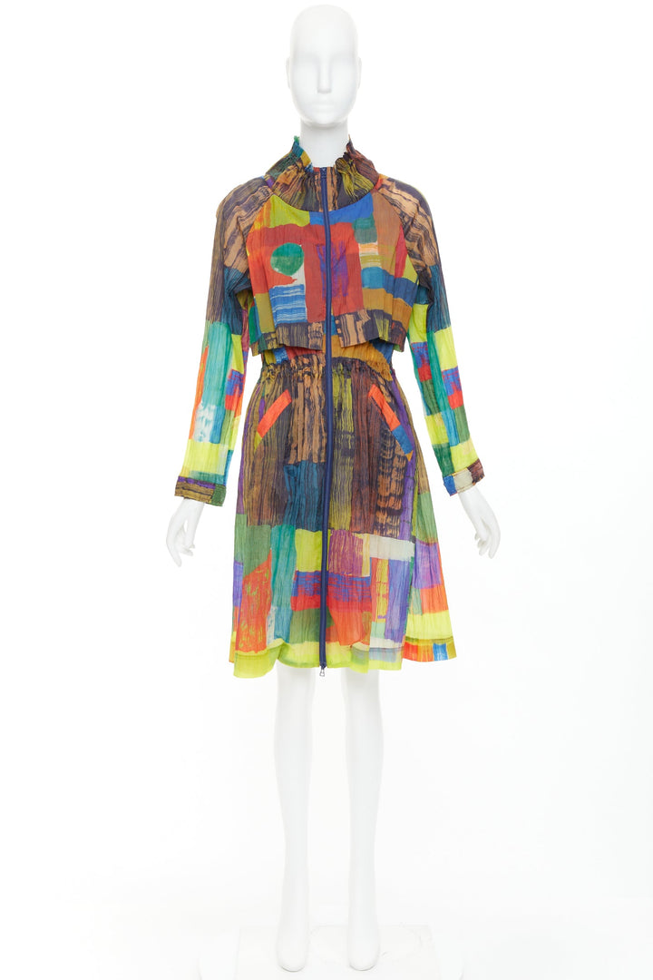 ISSEY MIYAKE multicolor rainbow geometric printed pleated coat dress JP2 M