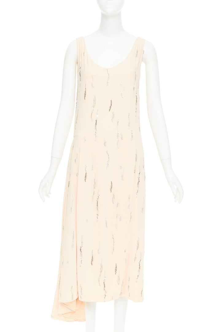 PRADA 2018 blush crepe crystal embellished asymmetric midi dress IT38 XS