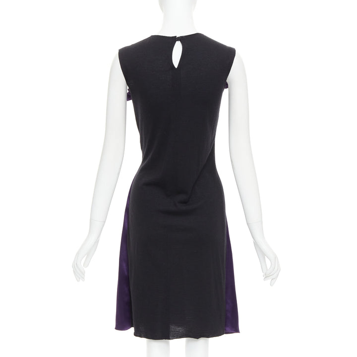 LANVIN 2006 Runway purple nude silk gathered panelled cocktail dress FR36 S