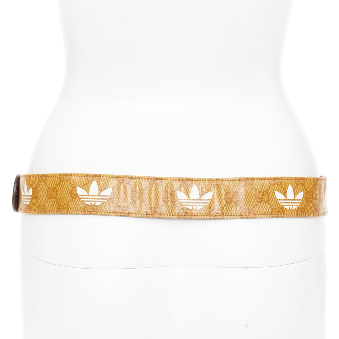 GUCCI ADIDAS 2022 GG Marmont brown coated canvas monogram white leather belt