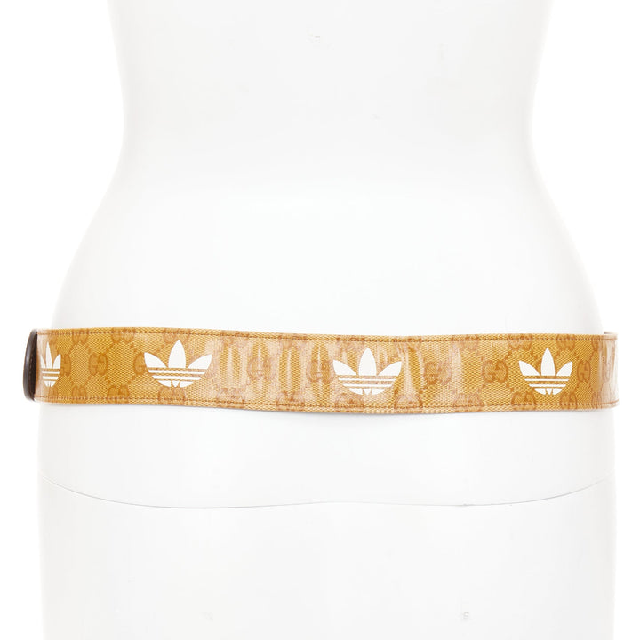 GUCCI ADIDAS 2022 GG Marmont brown coated canvas monogram white leather belt