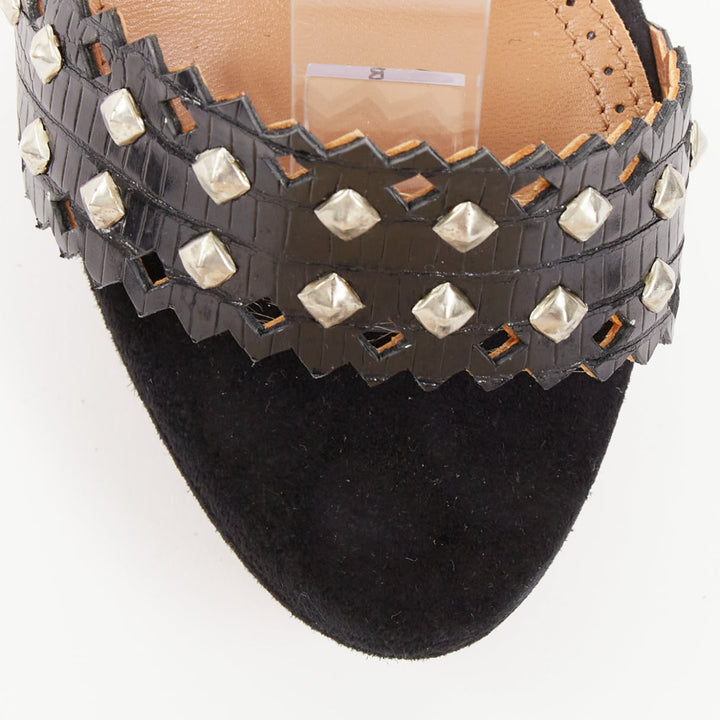 ALAIA 2012 black suede studded zig zag diamond cutout platform sandals EU35