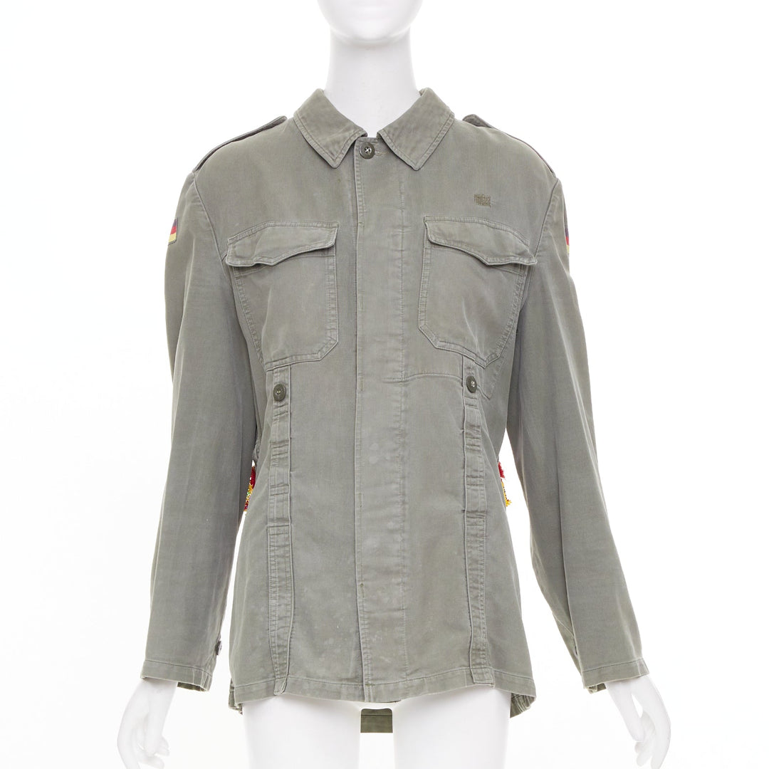 CAMILLA ZILLI embellished back repurposed khaki cotton canvas utility jacket M