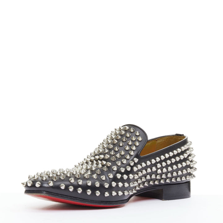 CHRISTIAN LOUBOUTIN Rollerboy black silver leather spike stud loafers EU40.5