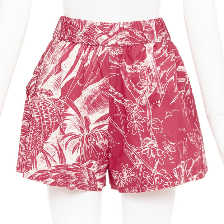 RED VALENTINO 2020 Tropical Parrot high waist casual red cream shorts IT36 XXS