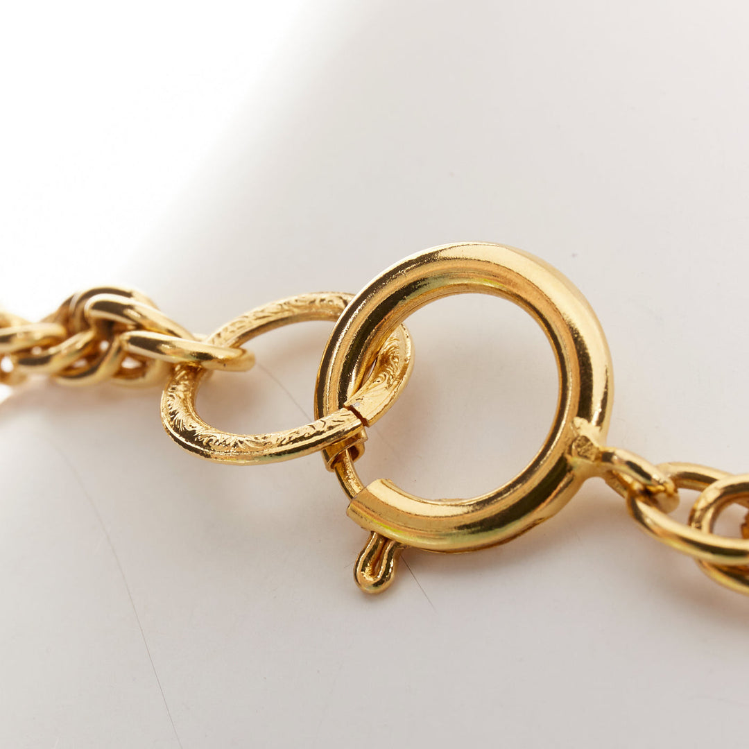 CHANEL Vintage gold tone Coco Mademoiselle Medallion chain princess necklace